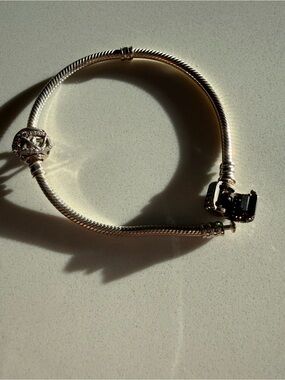 Pandora Silver Snake Chain Bracelet with Filigree Charm